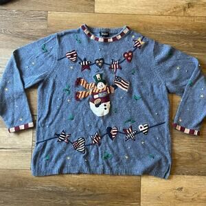 VTG Designer Originals Studio Joy Holiday Snowman Sweater XL Rustic Country Xmas